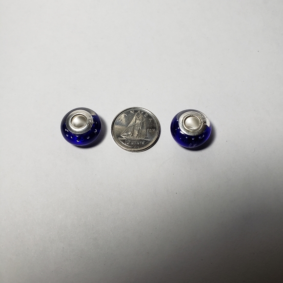 2pcs Silver European Murano Blue Glass Beads Charm - Picture 4 of 7